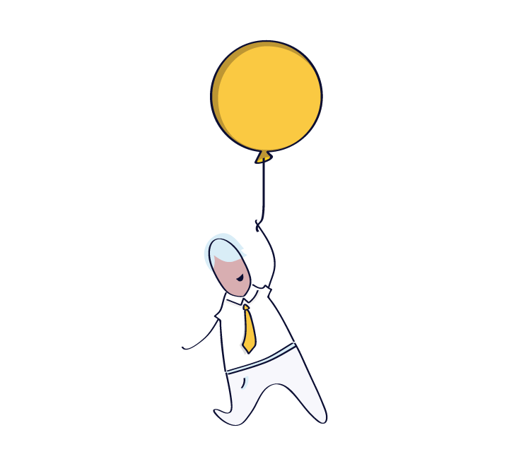 a man in a tie is holding a yellow balloon