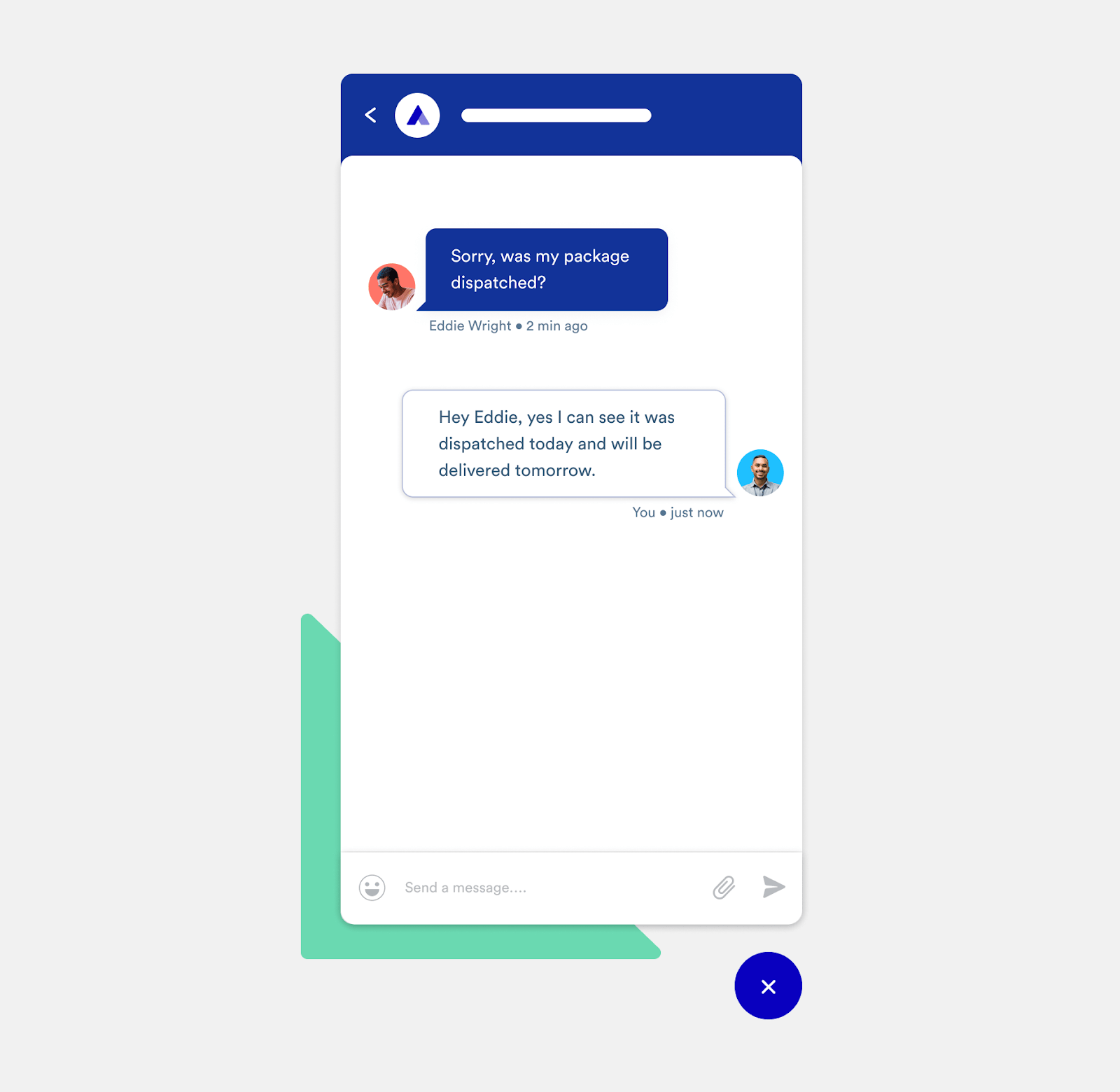 Personalized live chat example for customer advocacy article